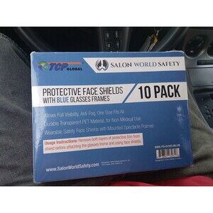 Salon World Safety Blue Face Shields with Glasses Frames (10 Pack) - Anti-Fog